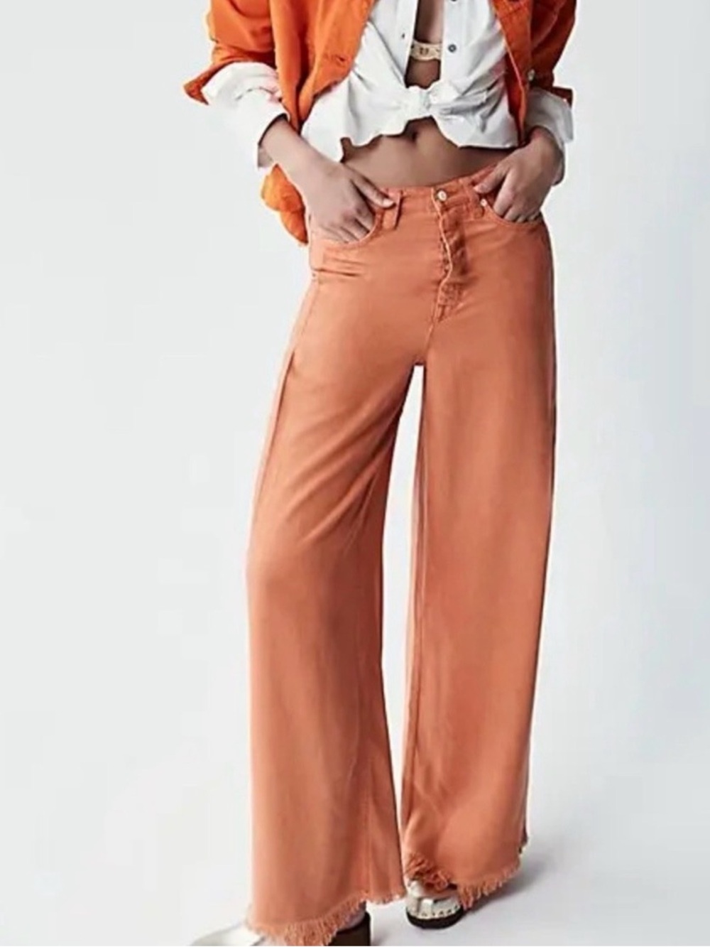 We The Free Old West Slouchy Wide-Leg High-Rise Pants in Orange